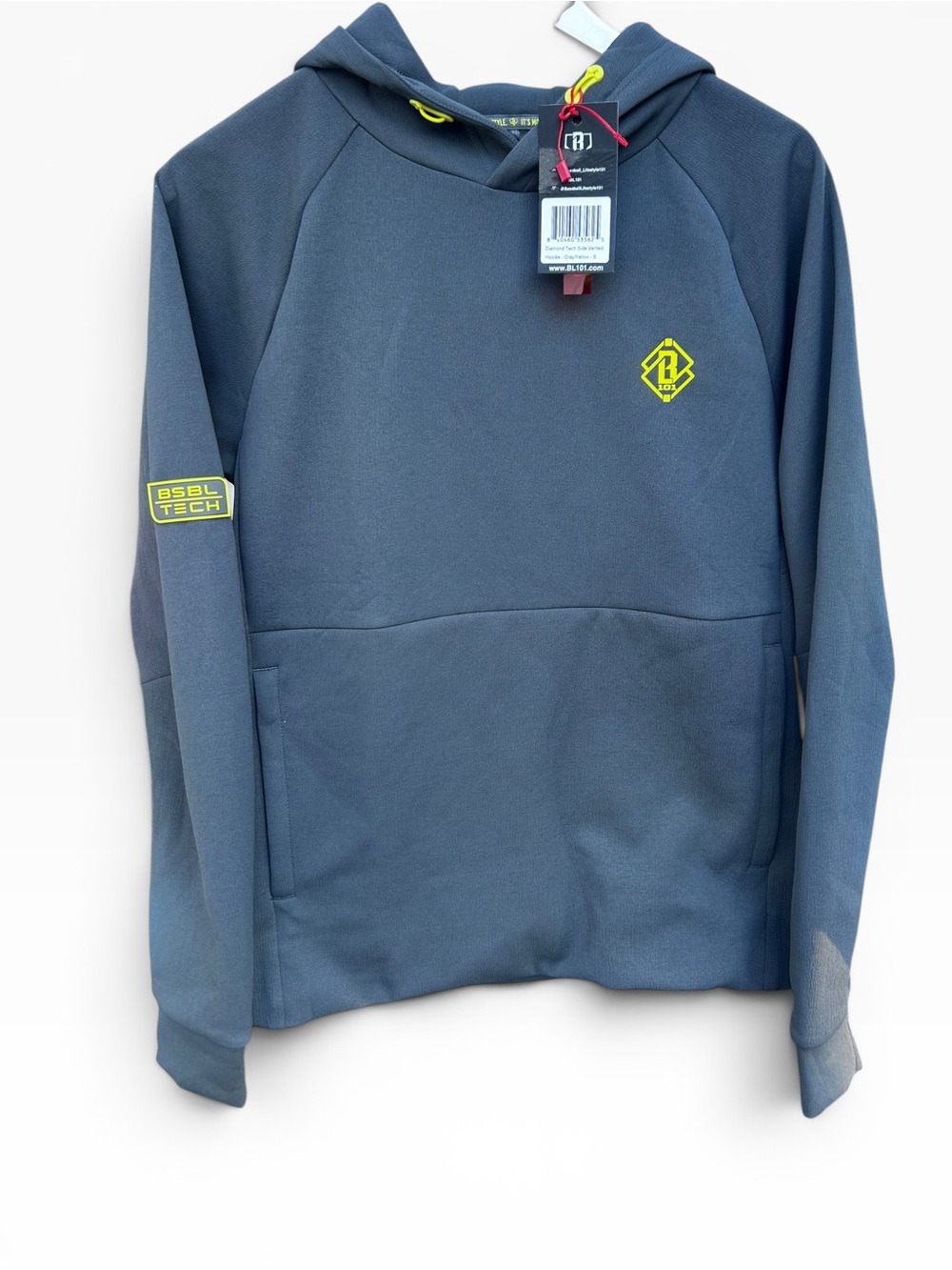 Baseball Lifestyle 101 Diamond Tech Side Vented Hoodie Small Gray Yellow NWT
